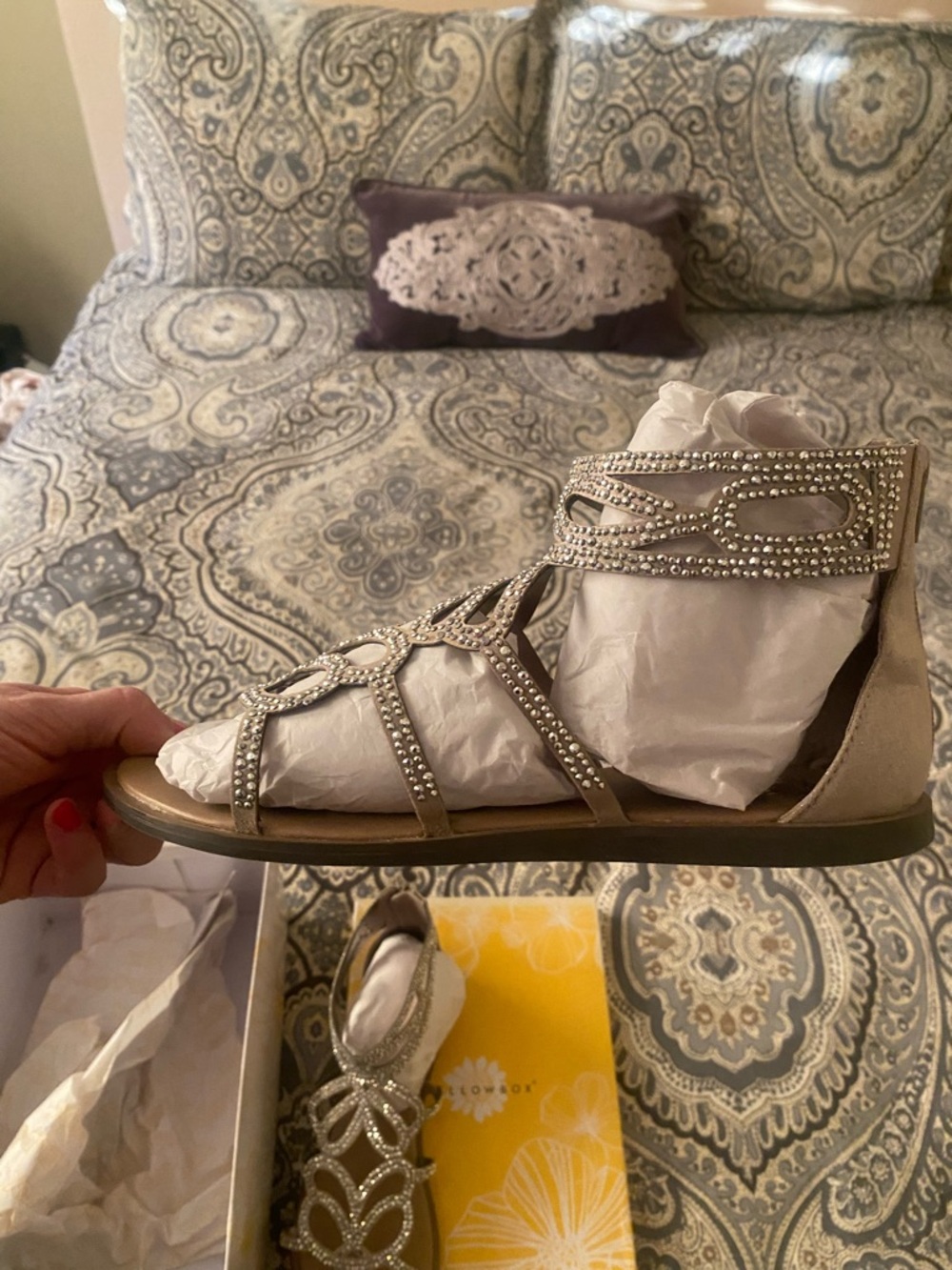 Embellished Silver Women's Gladiator Sandals - Picture 10 of 13